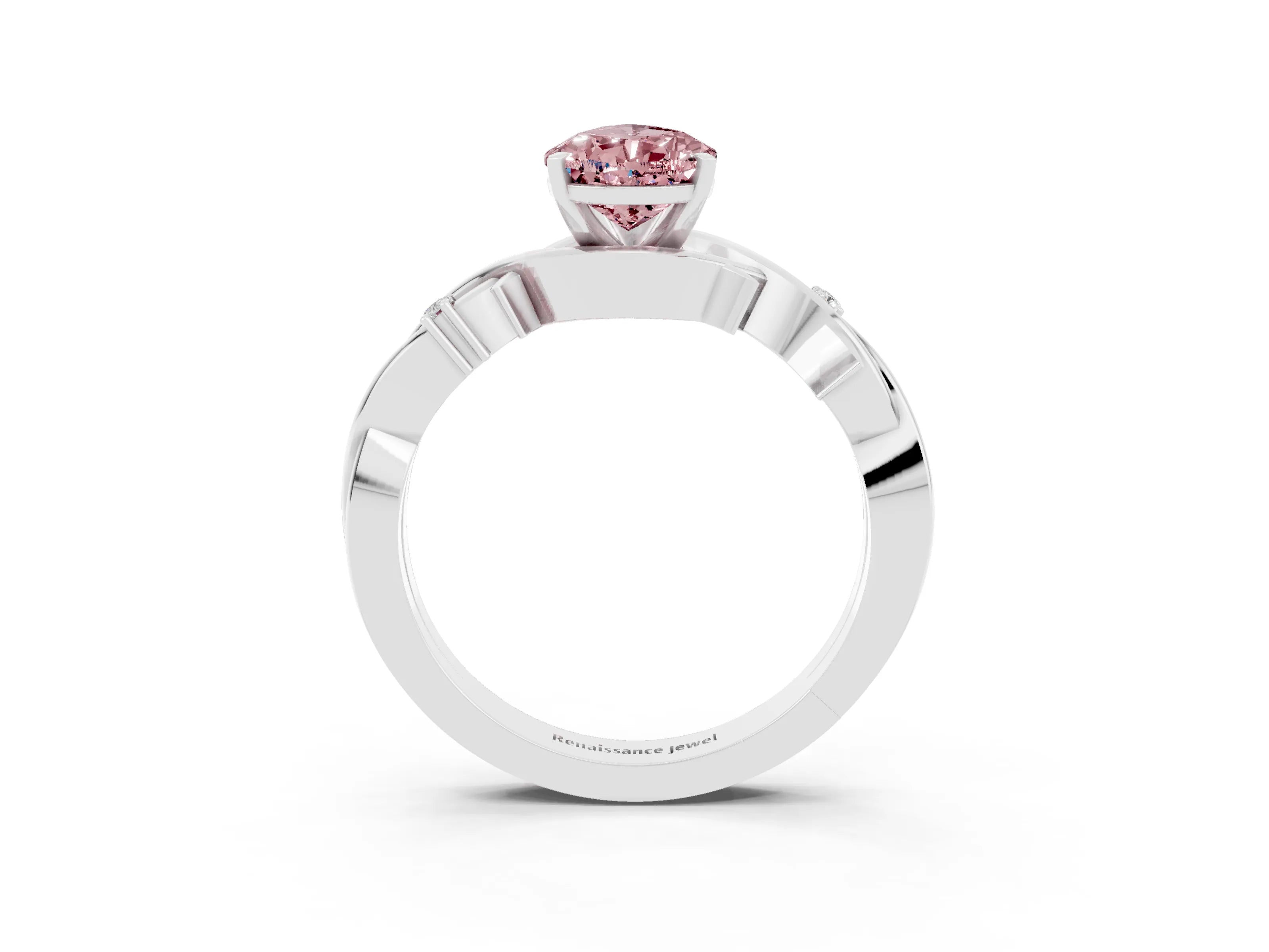 White gold Pear Cut Morganite Solitaire Ring with Twisted Band and Prong Setting_3