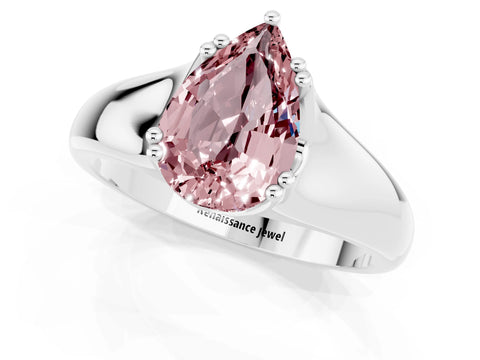 White gold Pear Cut Morganite Solitaire Ring with Wide Band and Prong Setting_1