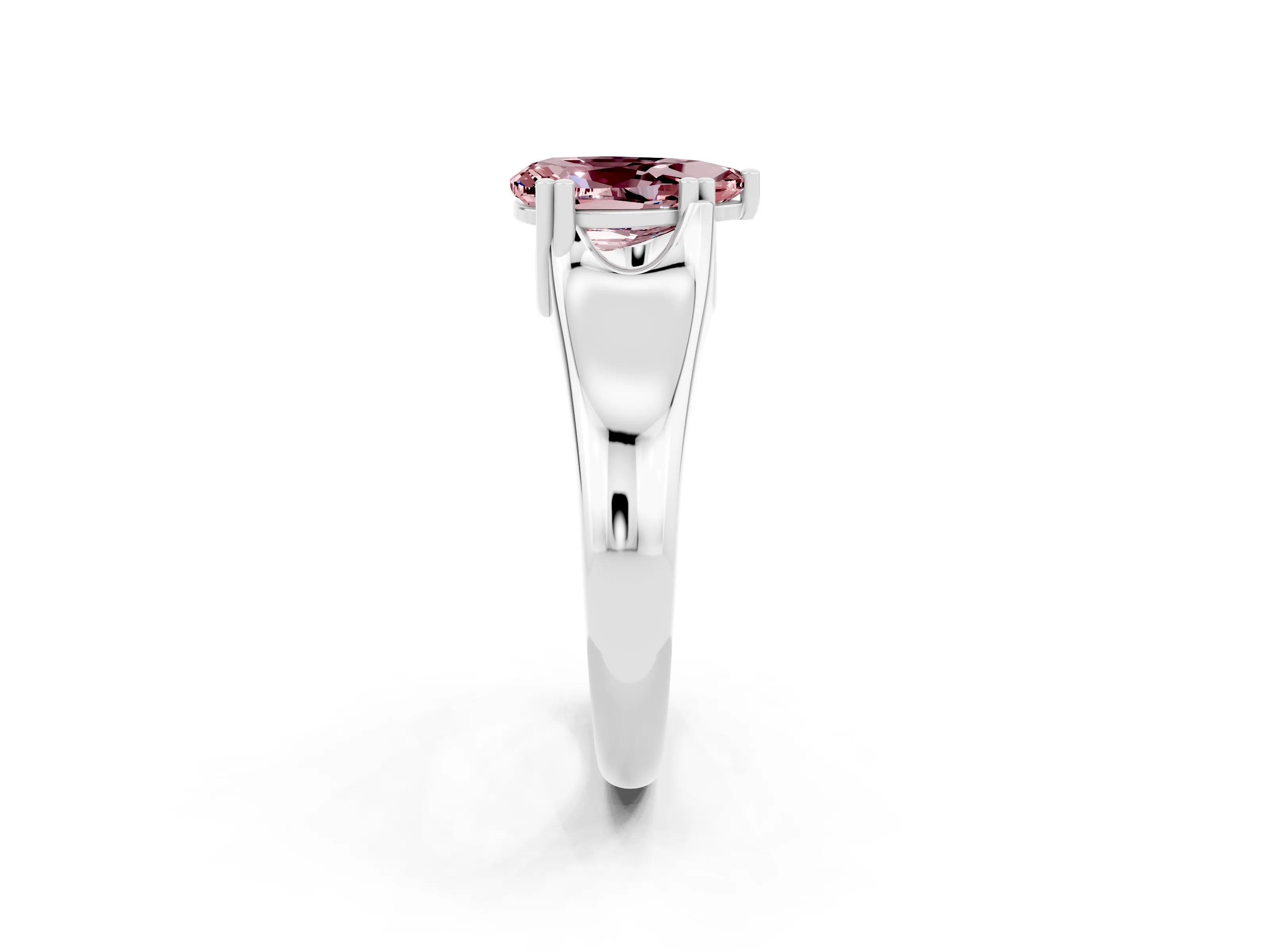 White gold Pear Cut Morganite Solitaire Ring with Wide Band and Prong Setting_2