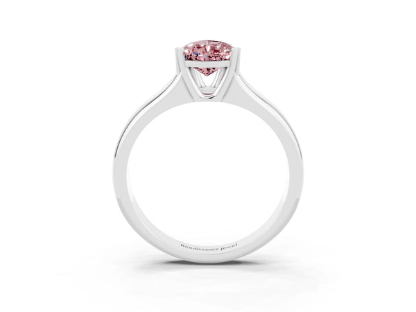 Platinum Pear Cut Morganite Solitaire Ring with Wide Band and Prong Setting