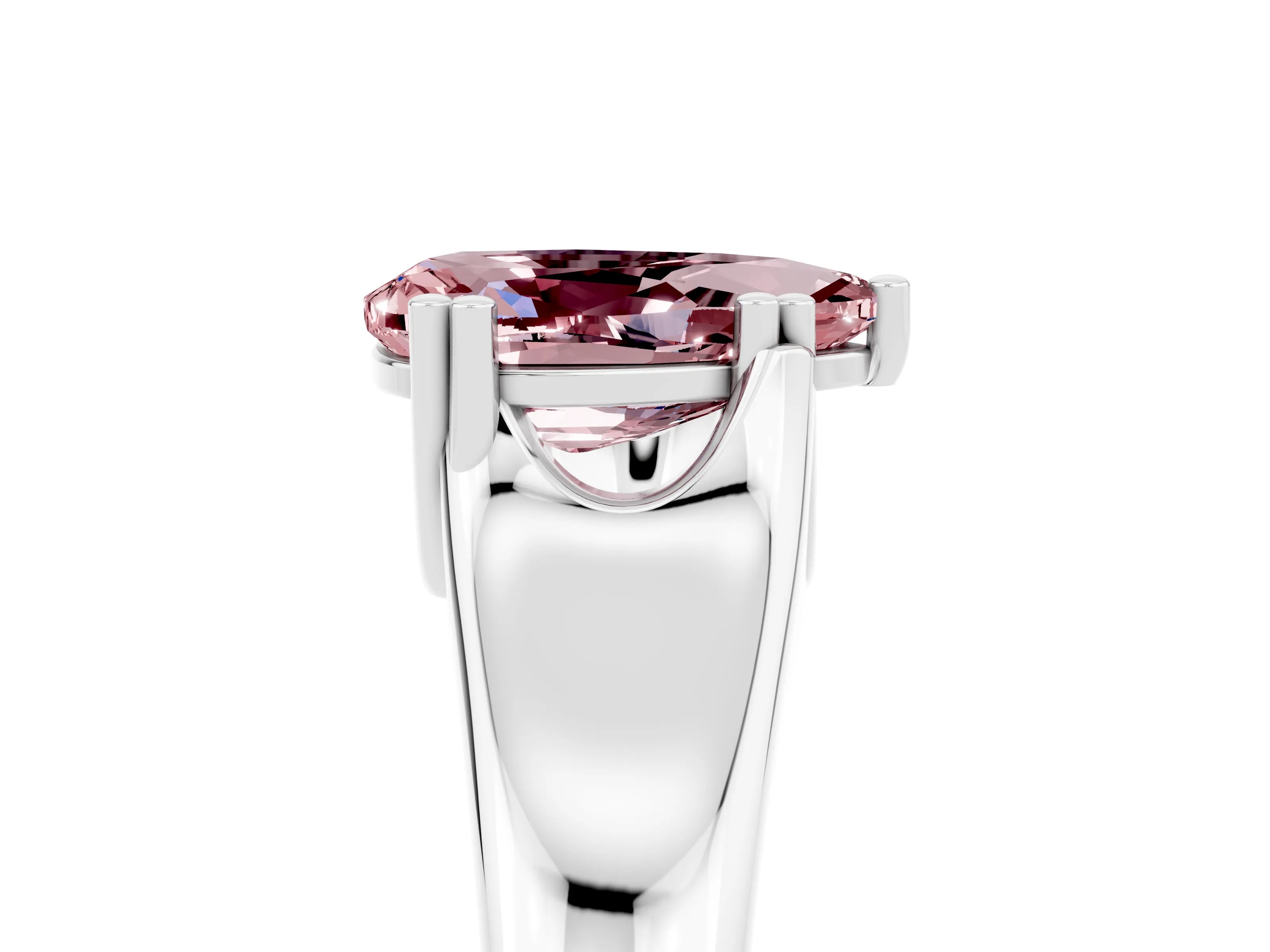 White gold Pear Cut Morganite Solitaire Ring with Wide Band and Prong Setting_5