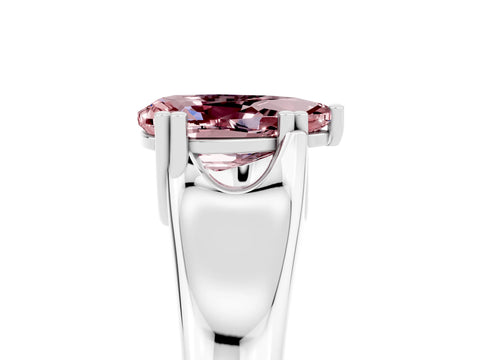 White gold Pear Cut Morganite Solitaire Ring with Wide Band and Prong Setting_5