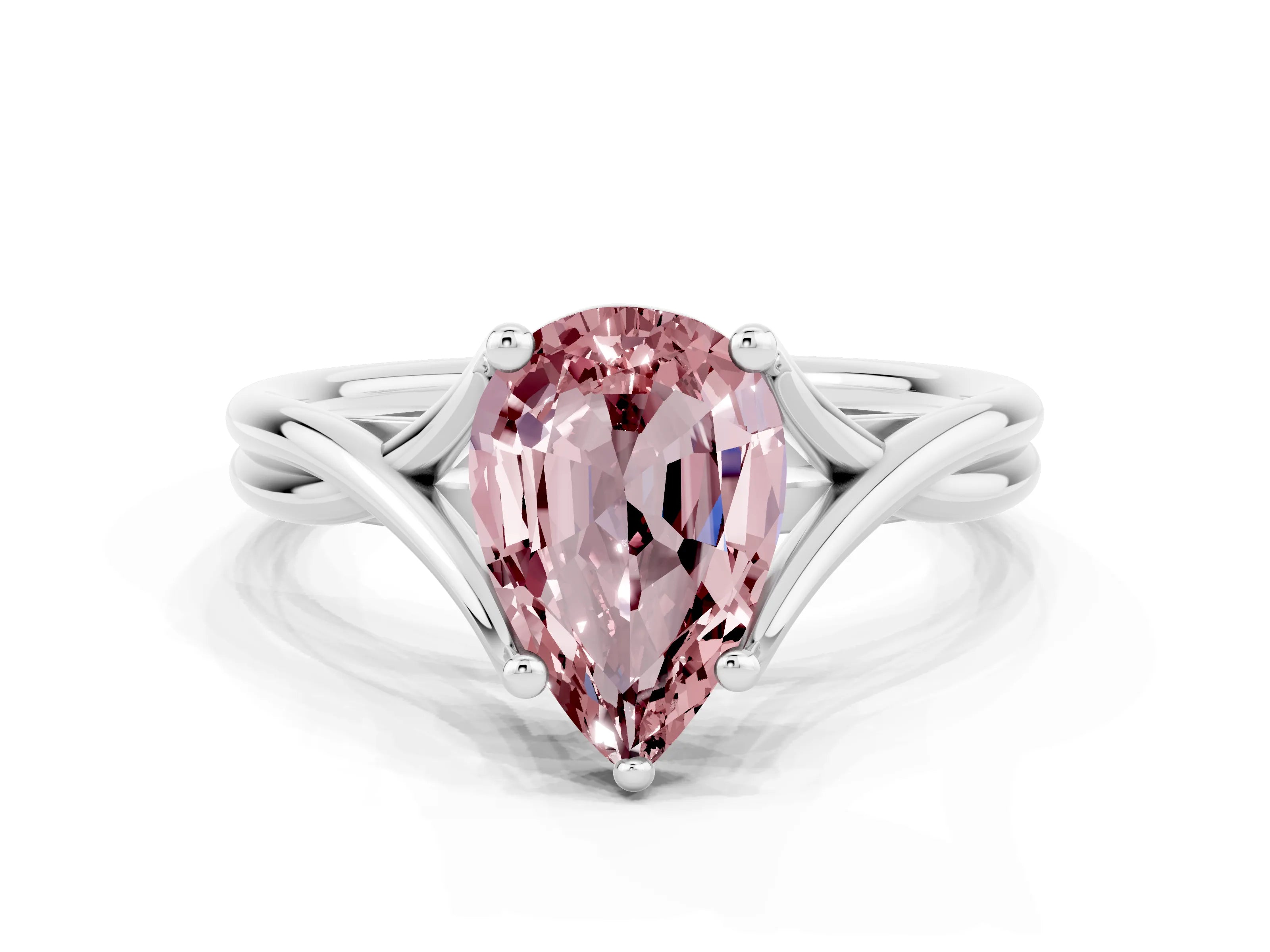 White gold Pear Cut Morganite Solitaire Twist Band Prong Setting Ring_36