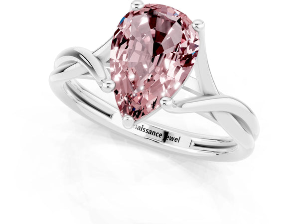 White gold Pear Cut Morganite Solitaire Twist Band Prong Setting Ring