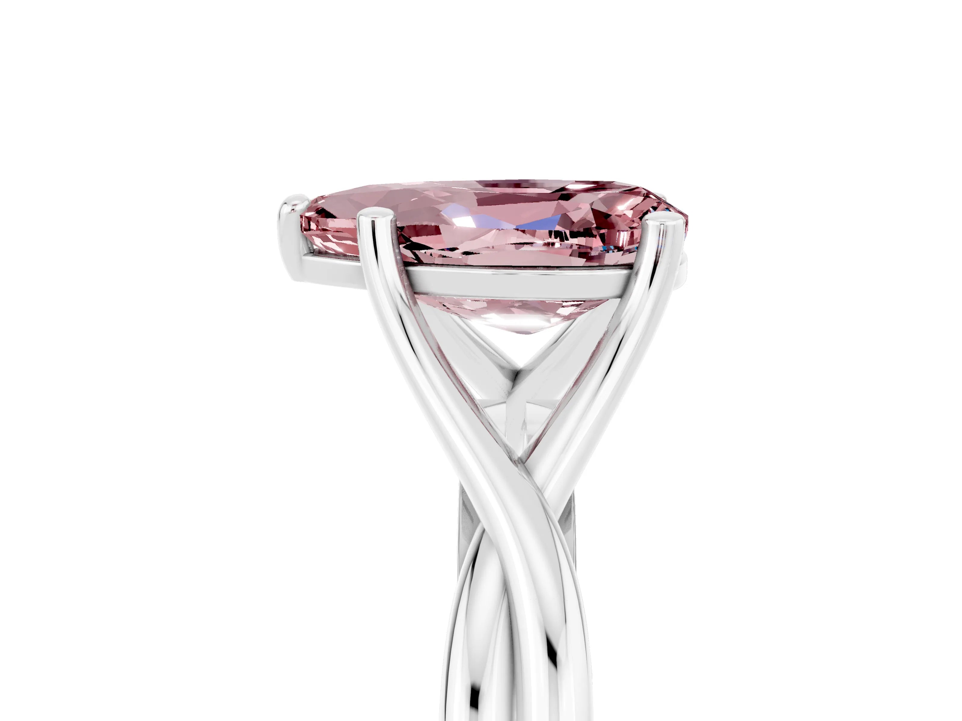 White gold Pear Cut Morganite Solitaire Twist Band Prong Setting Ring_41