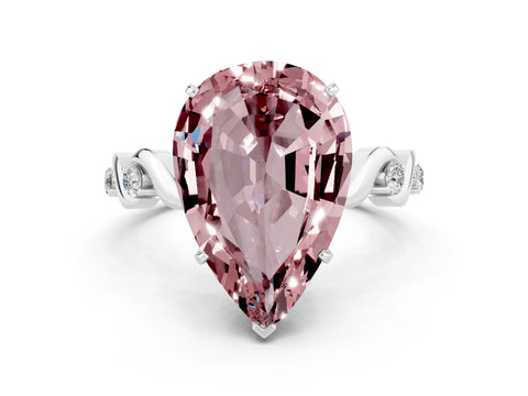 White gold Pear Cut Morganite Solitaire Twisted Band with Round  Accents and Prong Setting_12