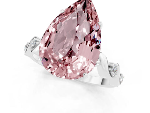 White gold Pear Cut Morganite Solitaire Twisted Band with Round  Accents and Prong Setting_13