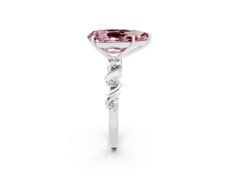 White gold Pear Cut Morganite Solitaire Twisted Band with Round  Accents and Prong Setting_14