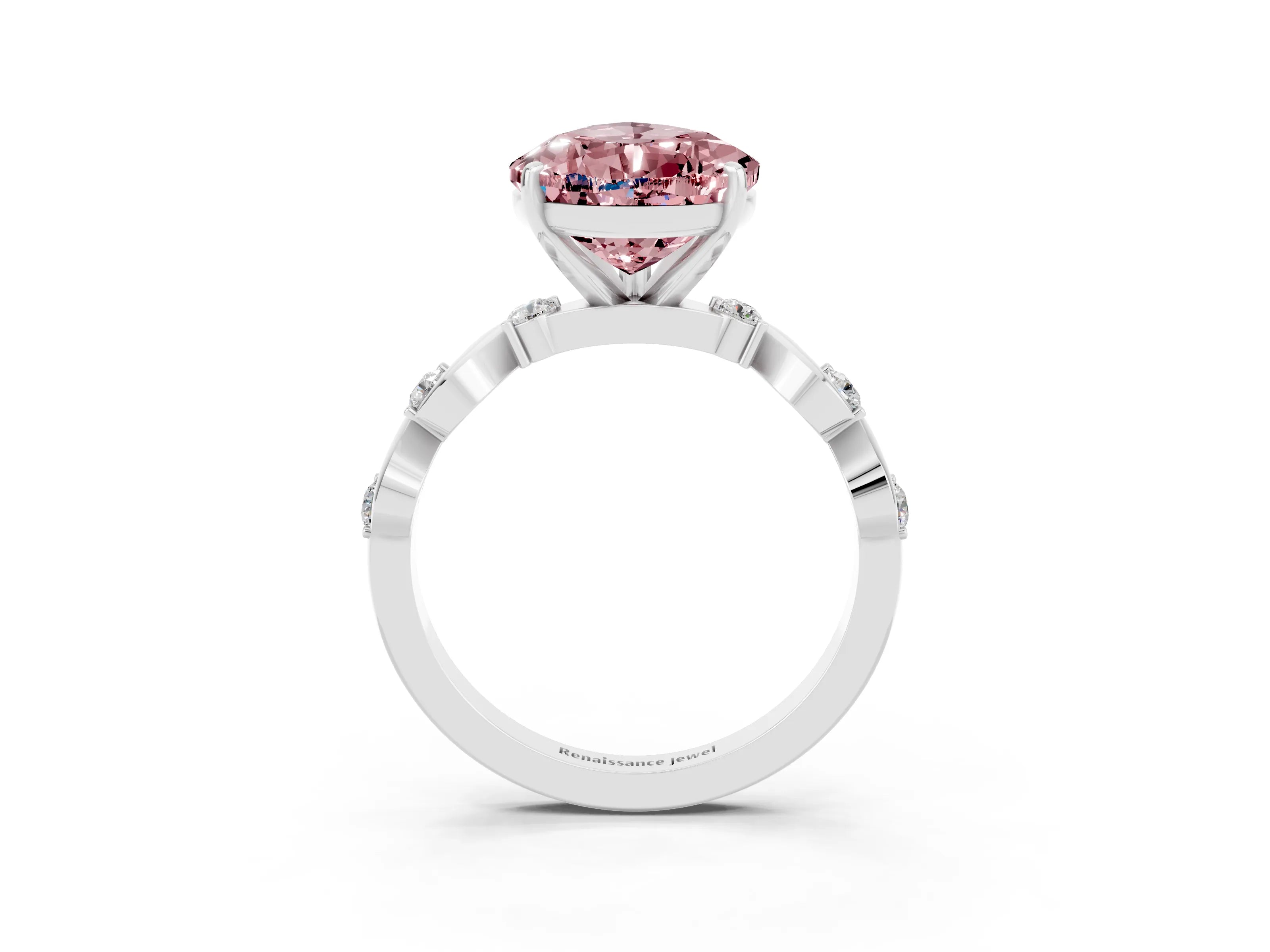 White gold Pear Cut Morganite Solitaire Twisted Band with Round  Accents and Prong Setting_15