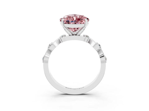 White gold Pear Cut Morganite Solitaire Twisted Band with Round  Accents and Prong Setting_15