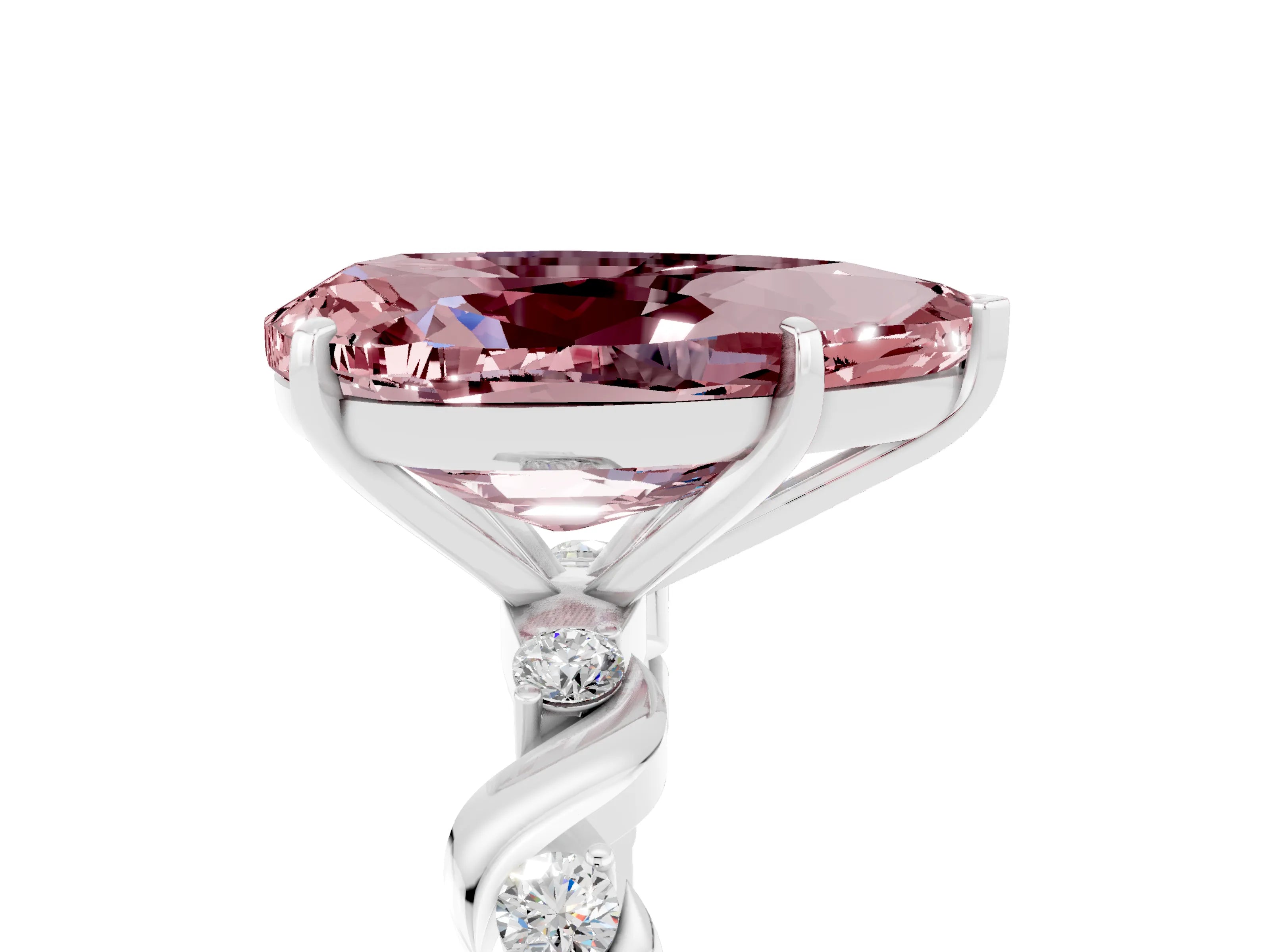 White gold Pear Cut Morganite Solitaire Twisted Band with Round  Accents and Prong Setting_17