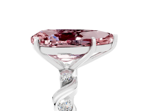 White gold Pear Cut Morganite Solitaire Twisted Band with Round  Accents and Prong Setting_17