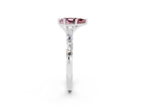 White gold Pear Cut Morganite Solitaire with Side Baguettes and Channel Set Band_2