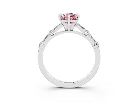 White gold Pear Cut Morganite Solitaire with Side Baguettes and Channel Set Band_3
