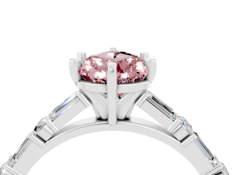 White gold Pear Cut Morganite Solitaire with Side Baguettes and Channel Set Band_4
