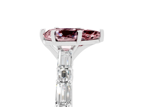 White gold Pear Cut Morganite Solitaire with Side Baguettes and Channel Set Band_5