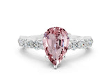 White gold Pear Cut Morganite Solitaire with Side Stones, Pave Band, Four-Prong Setting_36