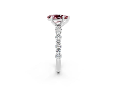 White gold Pear Cut Morganite Solitaire with Side Stones, Pave Band, Four-Prong Setting_38