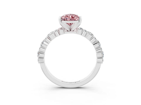 White gold Pear Cut Morganite Solitaire with Side Stones, Pave Band, Four-Prong Setting_39