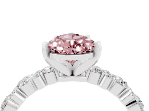 White gold Pear Cut Morganite Solitaire with Side Stones, Pave Band, Four-Prong Setting_40