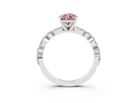 White gold Pear Cut Morganite Solitaire with Side Stones on a Pavé Band and Four-Prong Setting_3