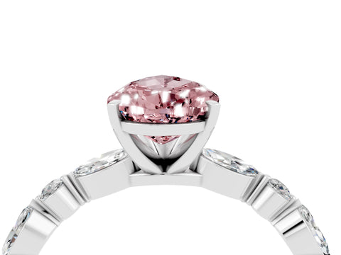 White gold Pear Cut Morganite Solitaire with Side Stones on a Pavé Band and Four-Prong Setting_4