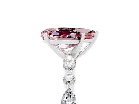 White gold Pear Cut Morganite Solitaire with Side Stones on a Pavé Band and Four-Prong Setting_5