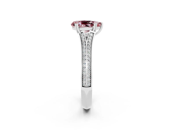 Platinum Pear Cut Morganite Split Shank Engagement Ring with Pavé Band