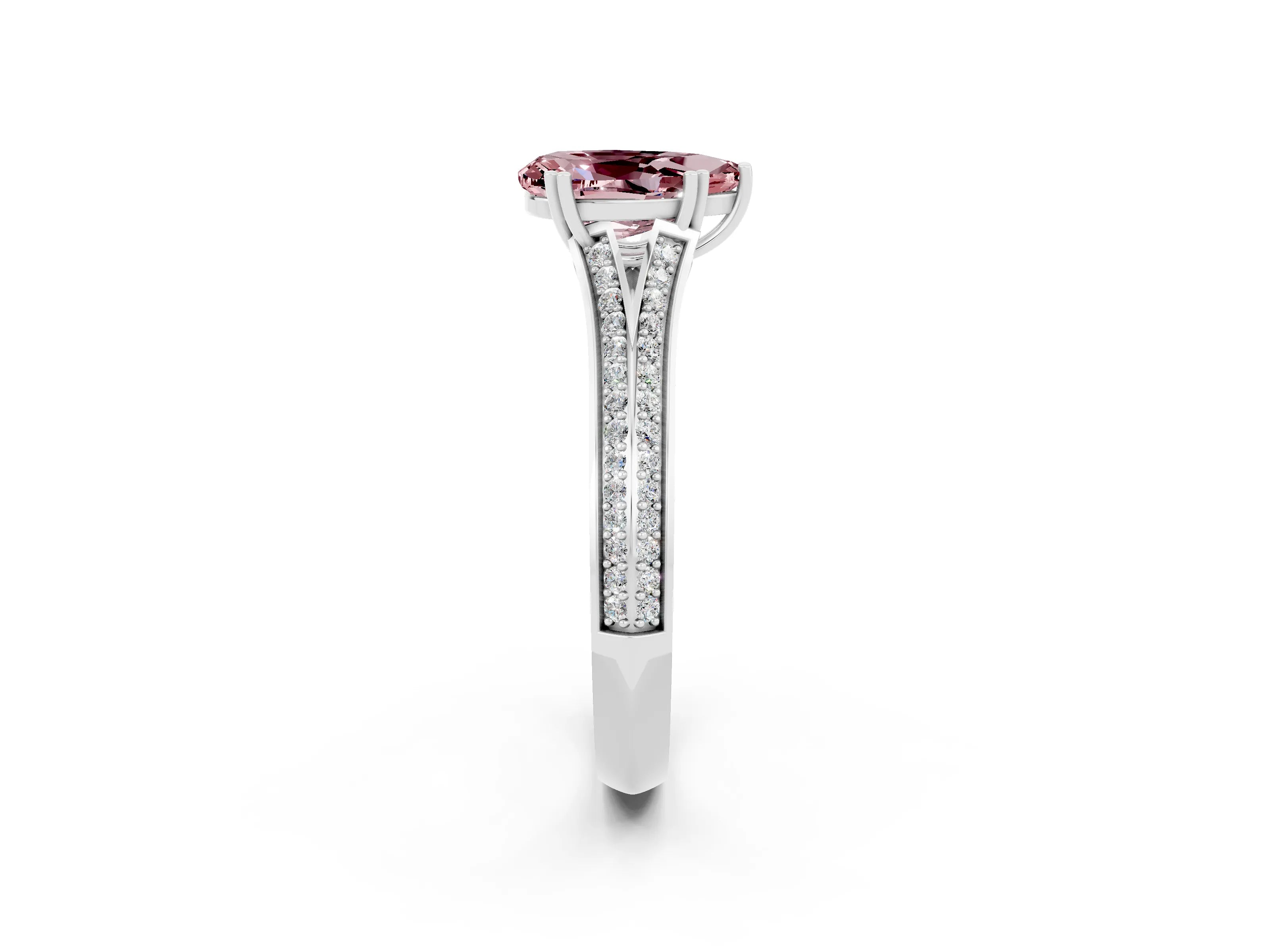 White gold Pear Cut Morganite Split Shank Engagement Ring with Pavé Band_2