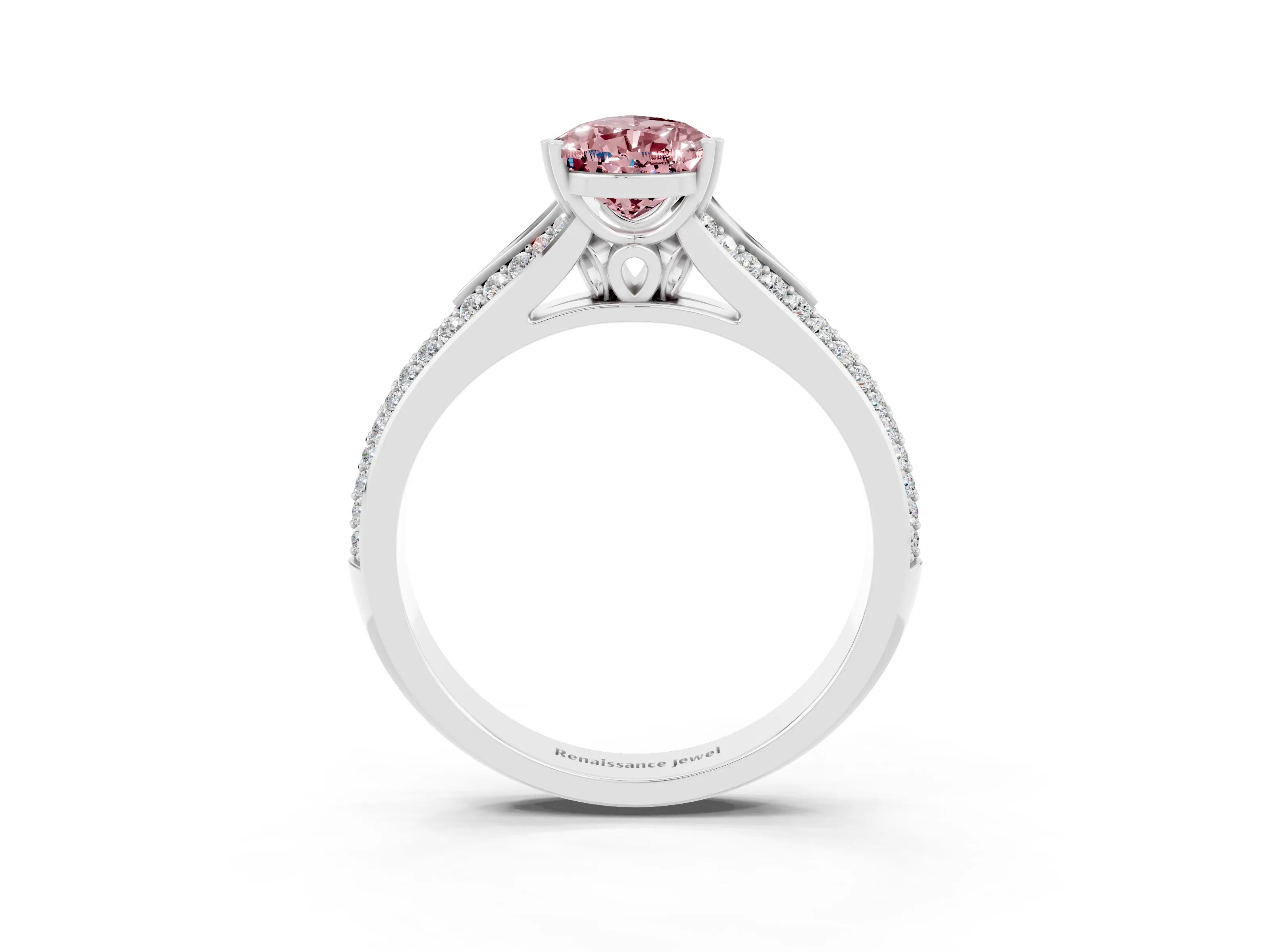 White gold Pear Cut Morganite Split Shank Engagement Ring with Pavé Band_3