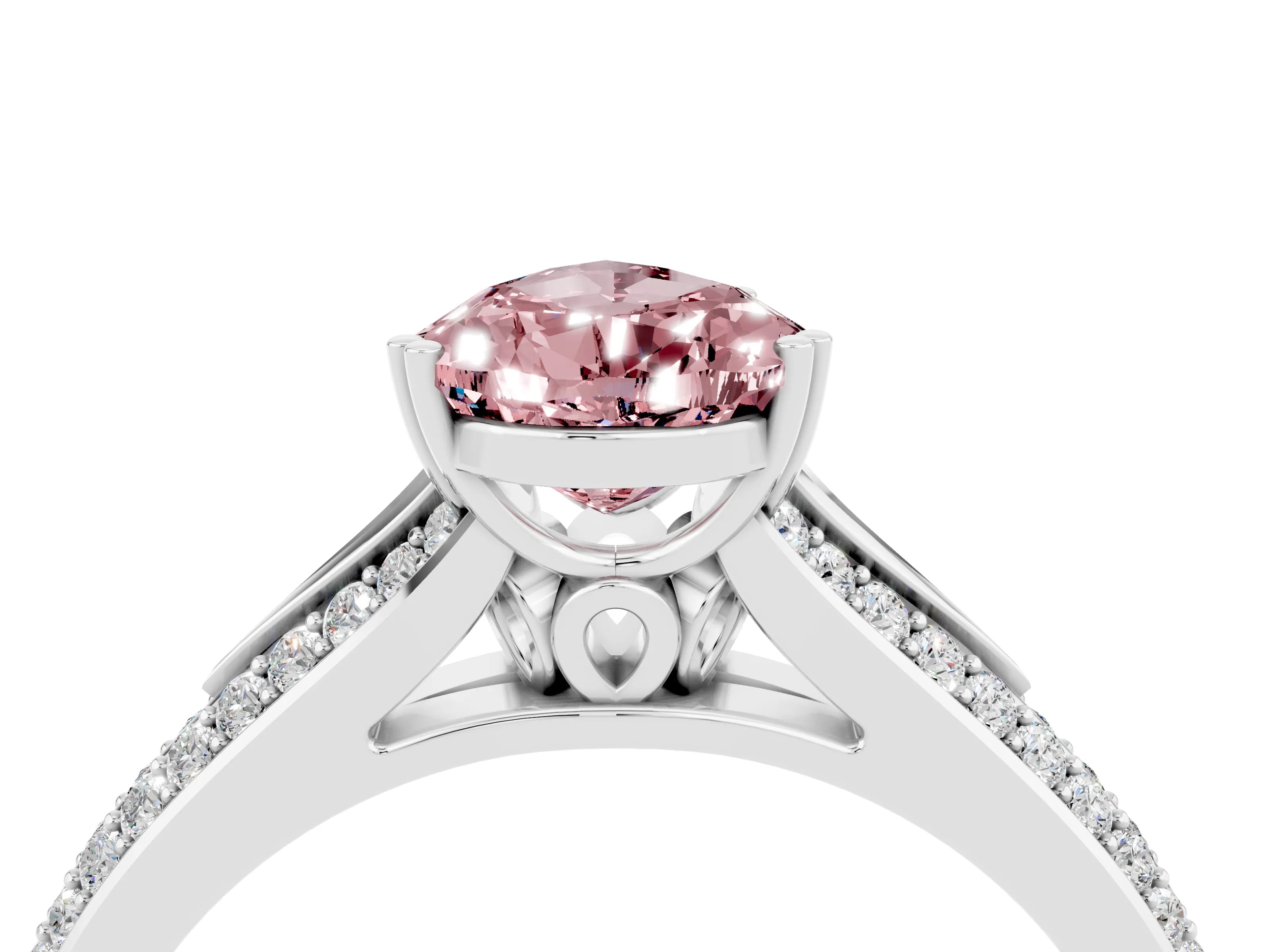 White gold Pear Cut Morganite Split Shank Engagement Ring with Pavé Band_4