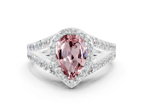 White gold Pear Cut Morganite Split Shank Halo Ring with Four-Prong Setting_12