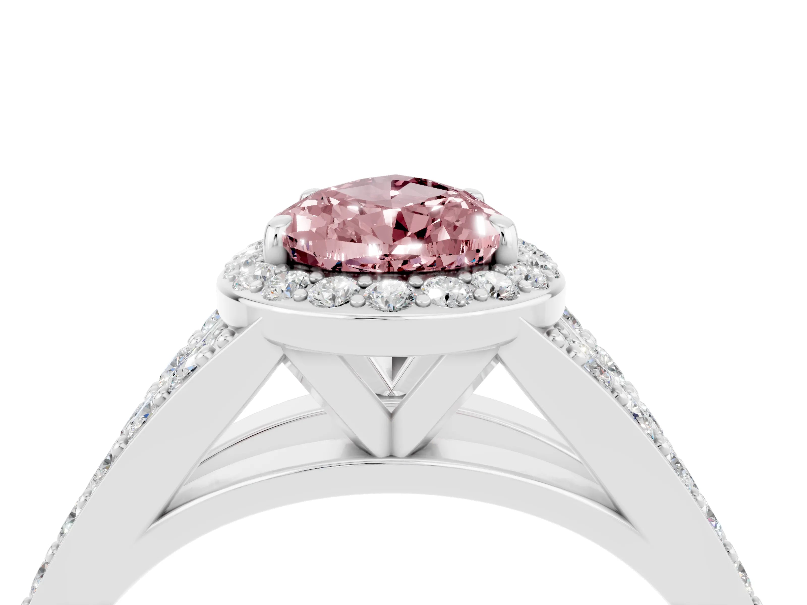 White gold Pear Cut Morganite Split Shank Halo Ring with Four-Prong Setting_16
