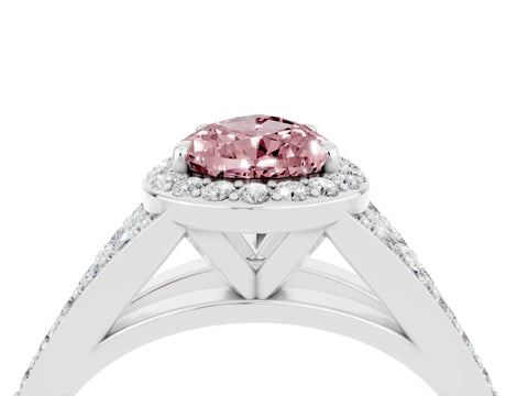 White gold Pear Cut Morganite Split Shank Halo Ring with Four-Prong Setting_16