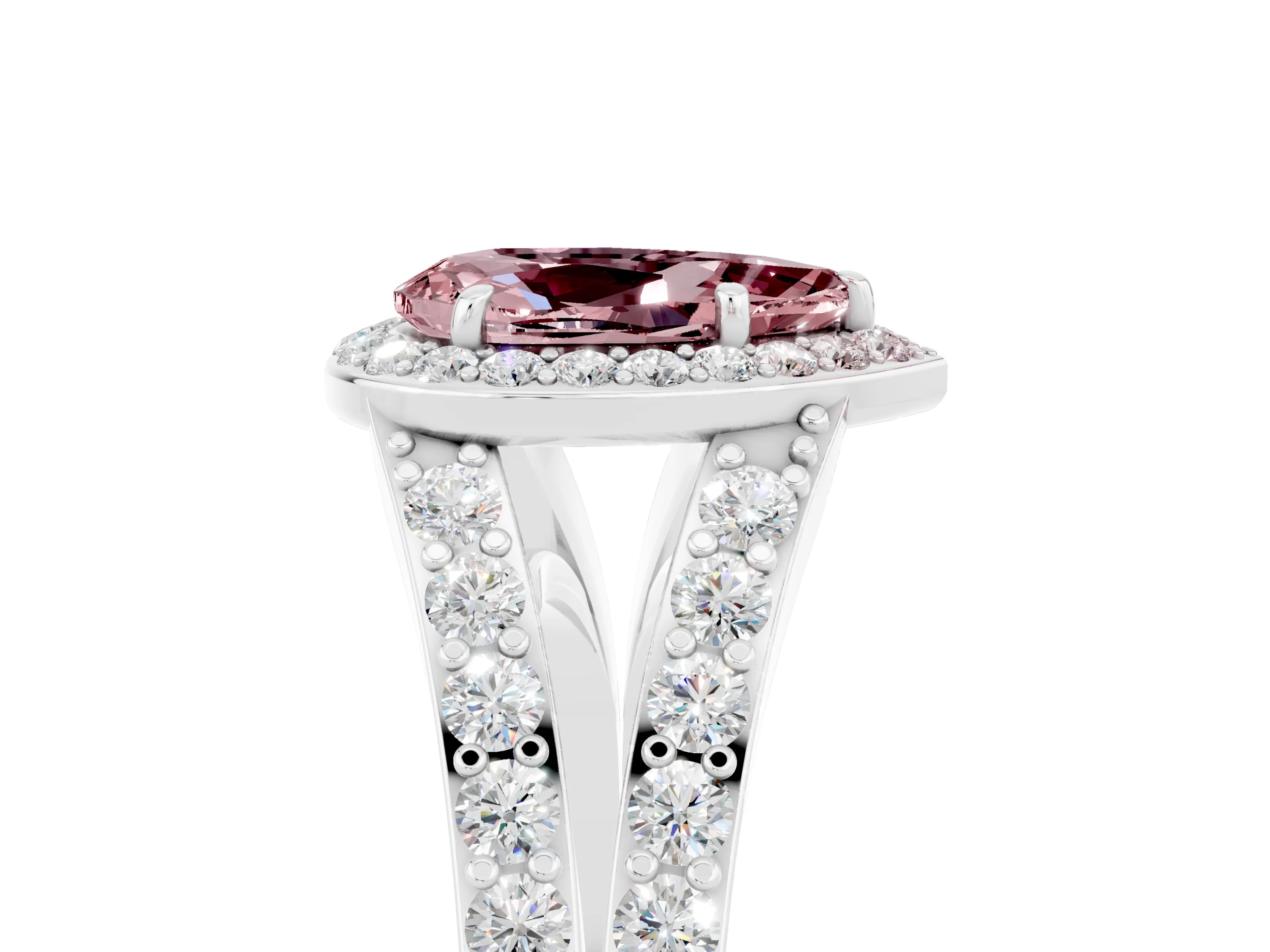White gold Pear Cut Morganite Split Shank Halo Ring with Four-Prong Setting_17