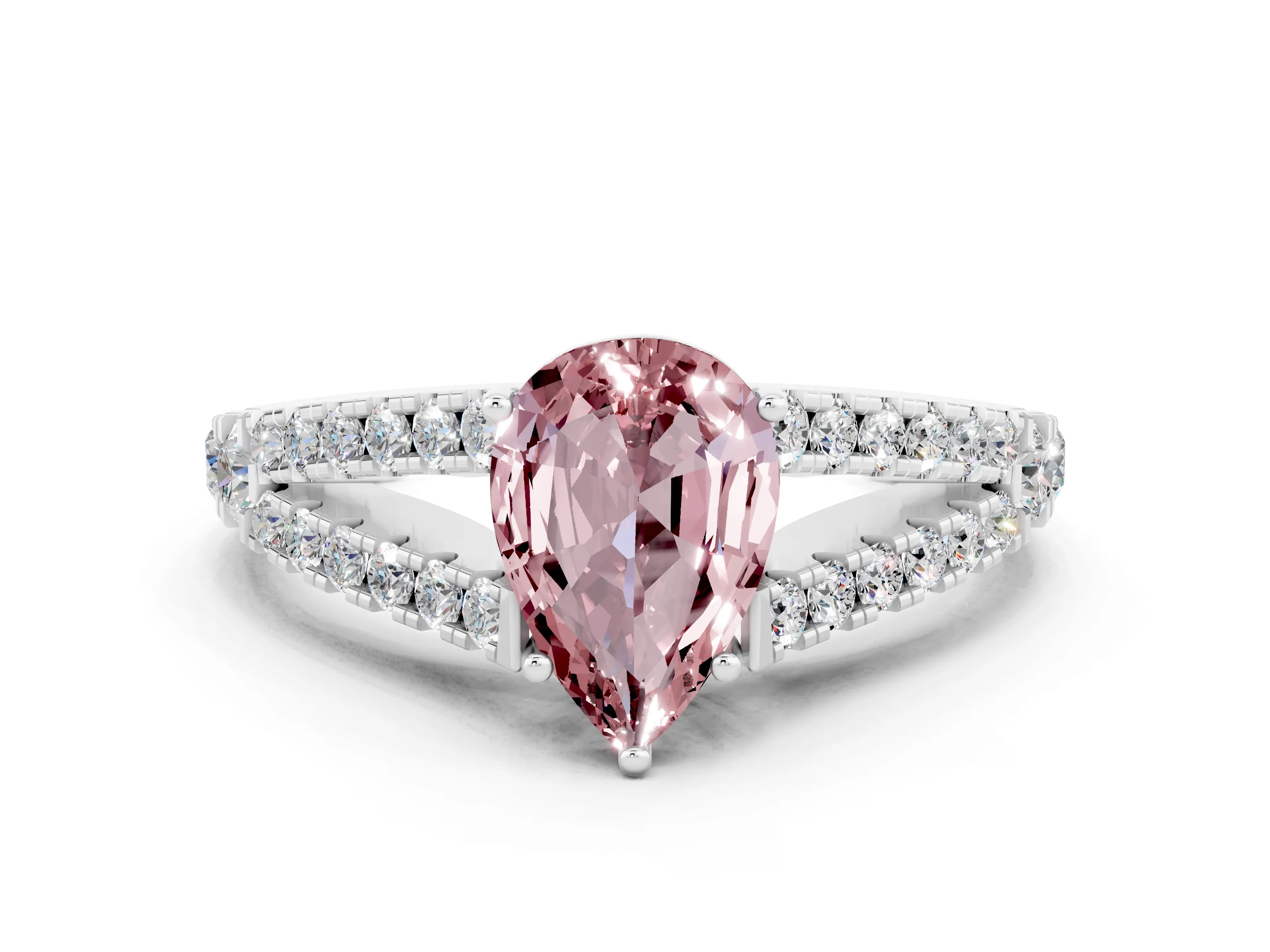 White gold Pear Cut Morganite Split Shank Pavé Engagement Ring with Four-Prong Setting_12
