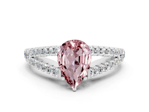 White gold Pear Cut Morganite Split Shank Pavé Engagement Ring with Four-Prong Setting_12