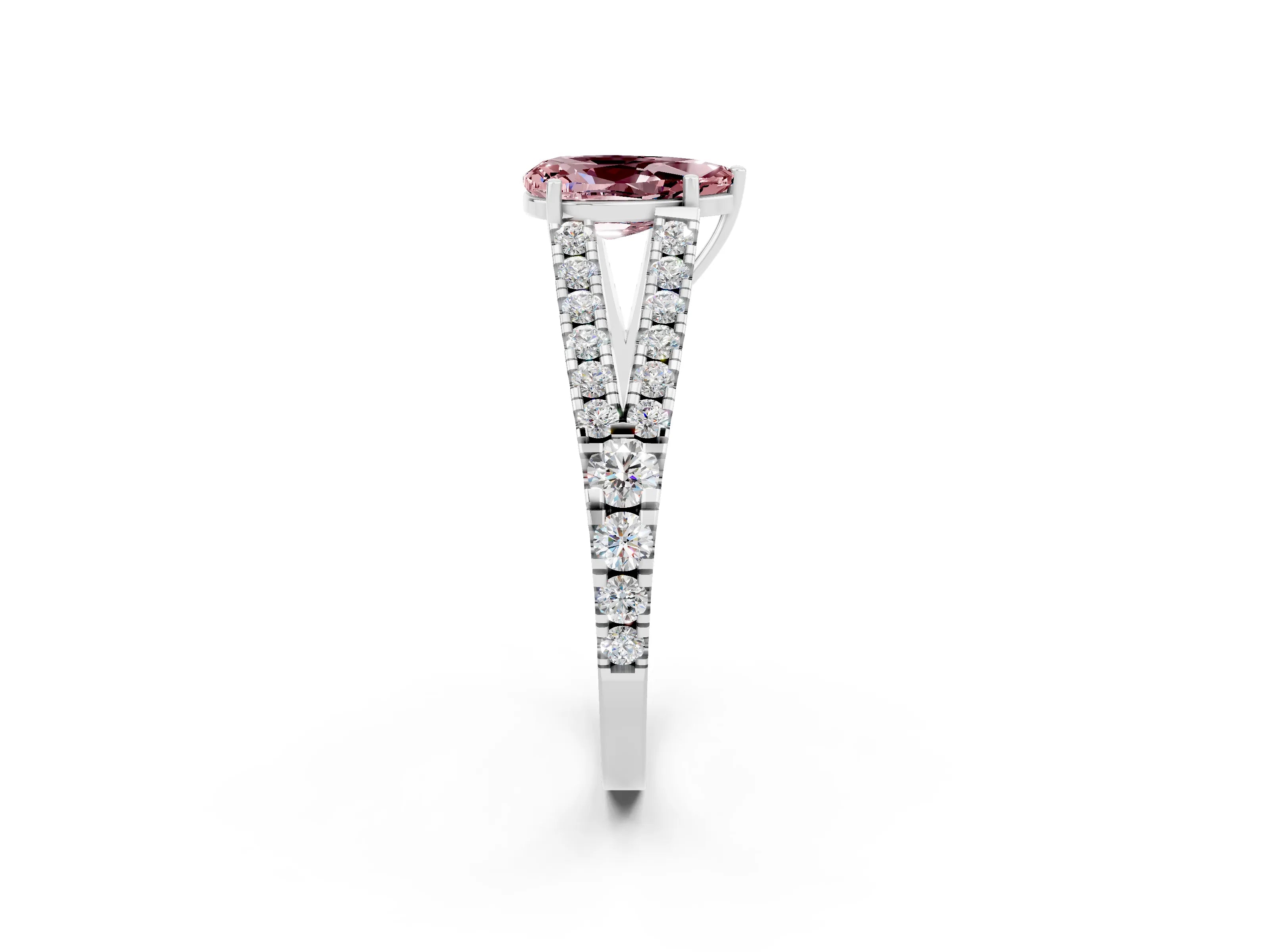 White gold Pear Cut Morganite Split Shank Pavé Engagement Ring with Four-Prong Setting_14