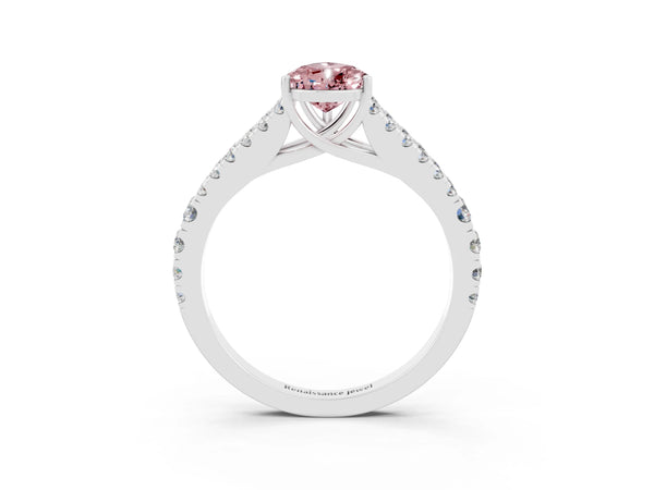 Platinum Pear Cut Morganite Split Shank Pavé Engagement Ring with Four-Prong Setting