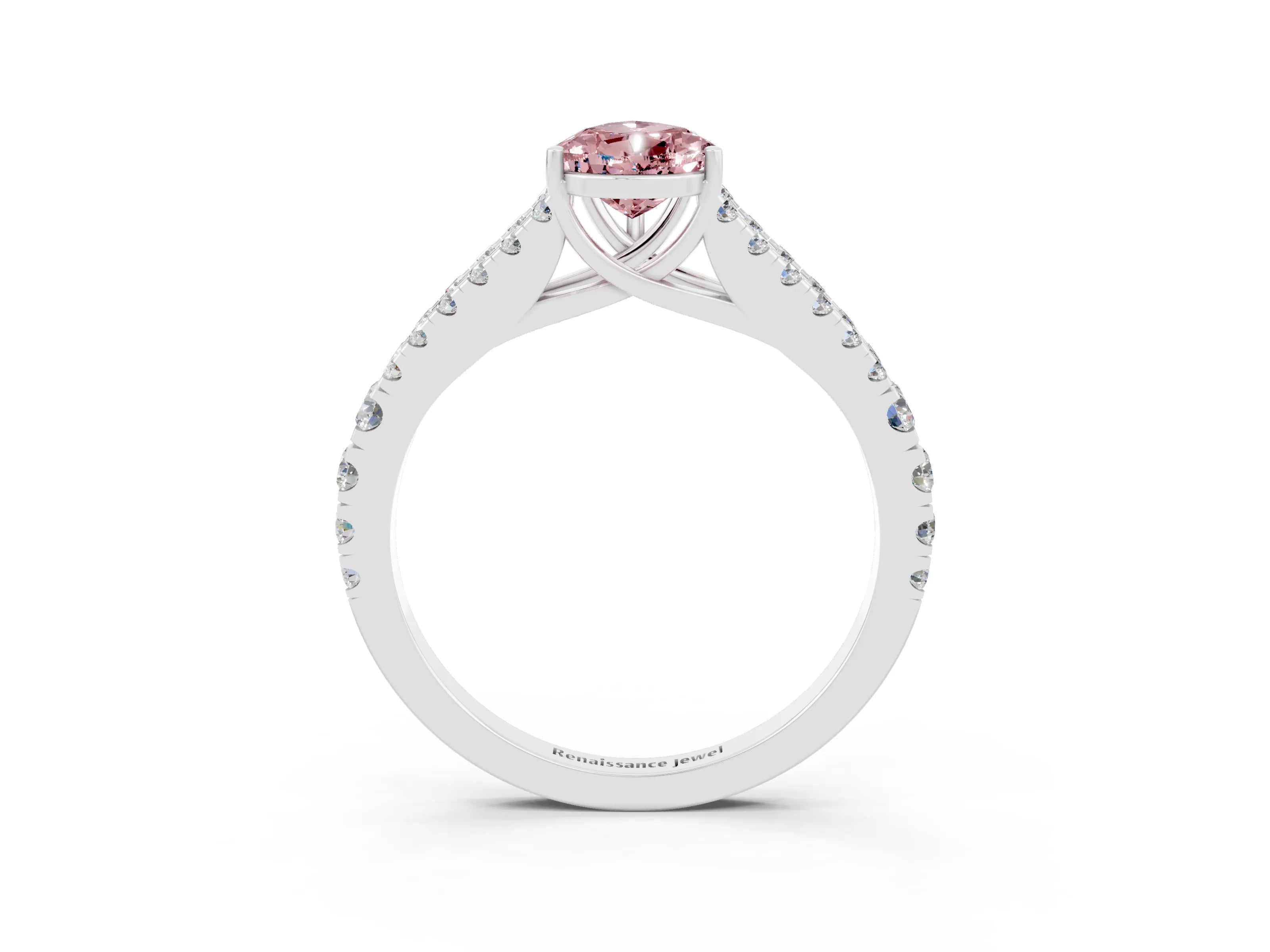 White gold Pear Cut Morganite Split Shank Pavé Engagement Ring with Four-Prong Setting_15