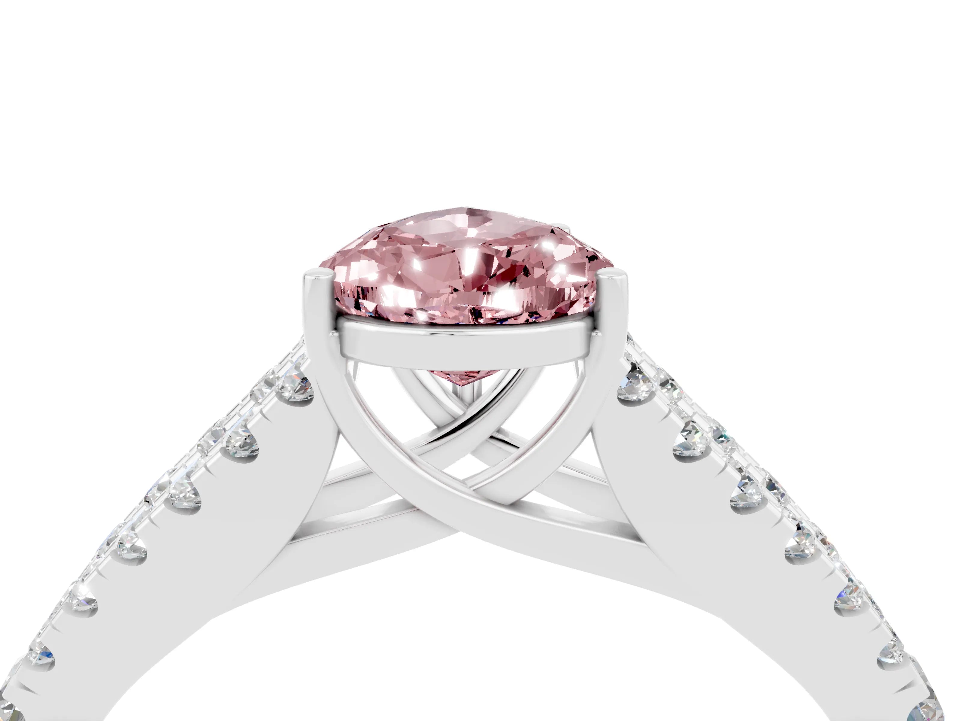 White gold Pear Cut Morganite Split Shank Pavé Engagement Ring with Four-Prong Setting_16