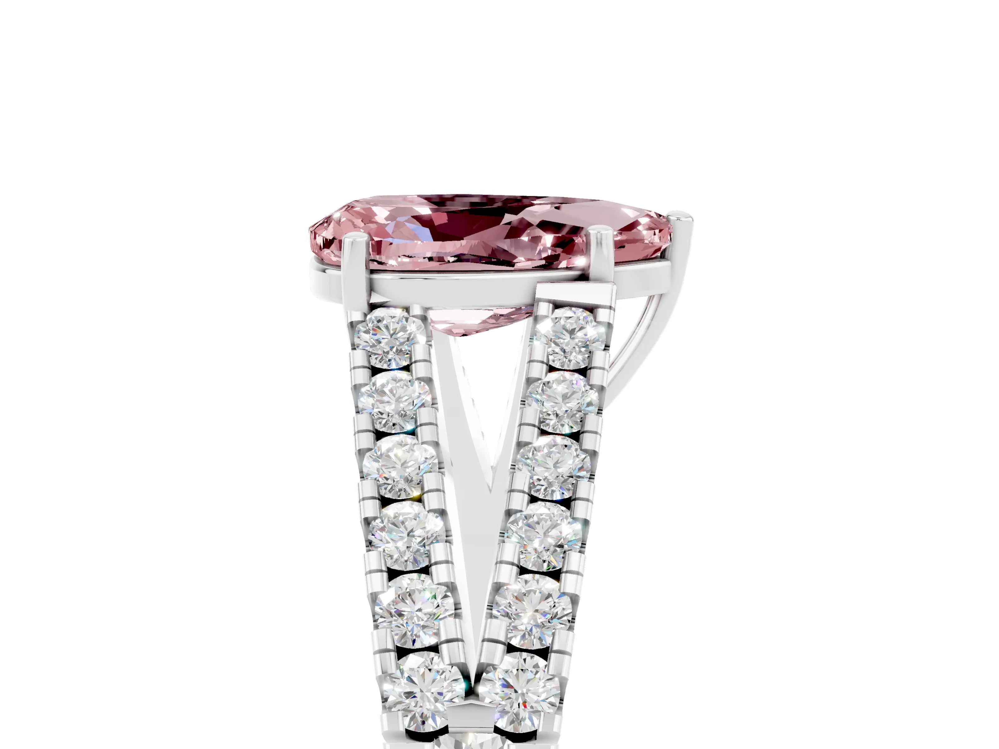 White gold Pear Cut Morganite Split Shank Pavé Engagement Ring with Four-Prong Setting_17