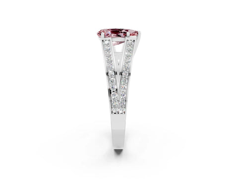 White gold Pear Cut Morganite Split Shank Ring with Pavé Band and Four-Prong Setting_2