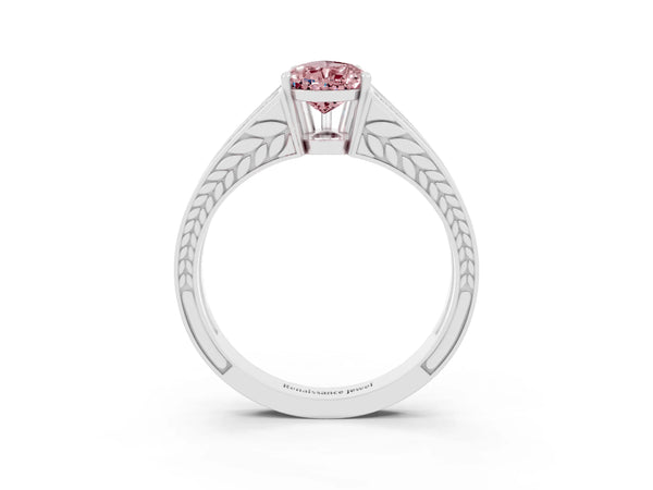 Platinum Pear Cut Morganite Split Shank Ring with Pavé Band and Four-Prong Setting