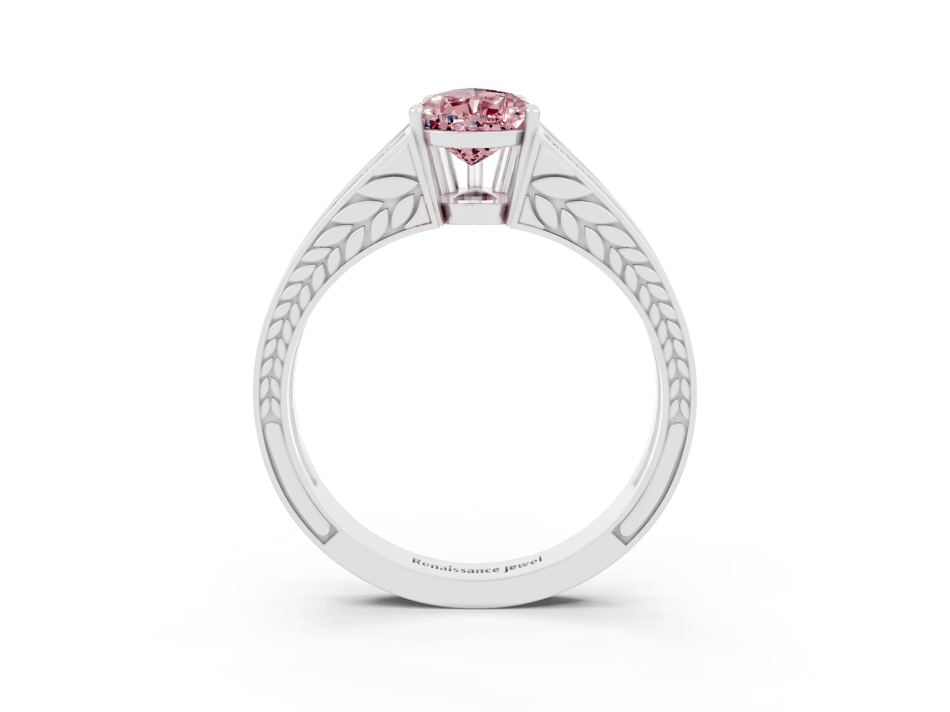 White gold Pear Cut Morganite Split Shank Ring with Pavé Band and Four-Prong Setting_3