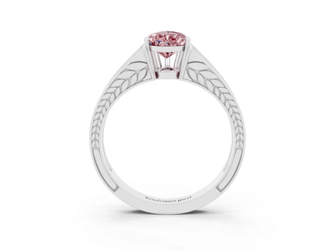 White gold Pear Cut Morganite Split Shank Ring with Pavé Band and Four-Prong Setting_3