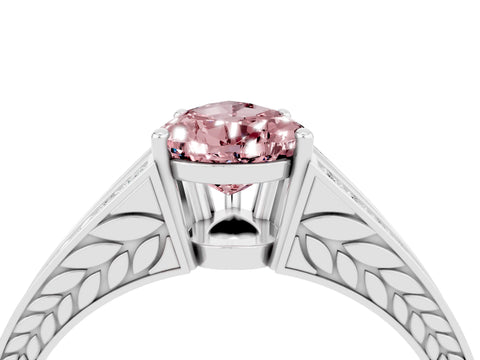 White gold Pear Cut Morganite Split Shank Ring with Pavé Band and Four-Prong Setting_4