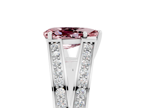 White gold Pear Cut Morganite Split Shank Ring with Pavé Band and Four-Prong Setting_5