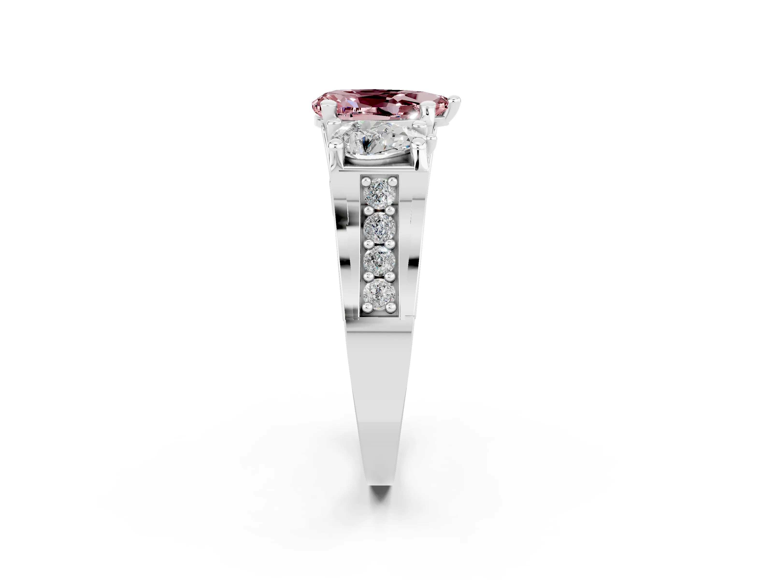 White gold Pear Cut Morganite Three-Stone Ring with Channel Set Band and Four-Prong Setting_2