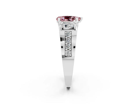 White gold Pear Cut Morganite Three-Stone Ring with Channel Set Band and Four-Prong Setting_2